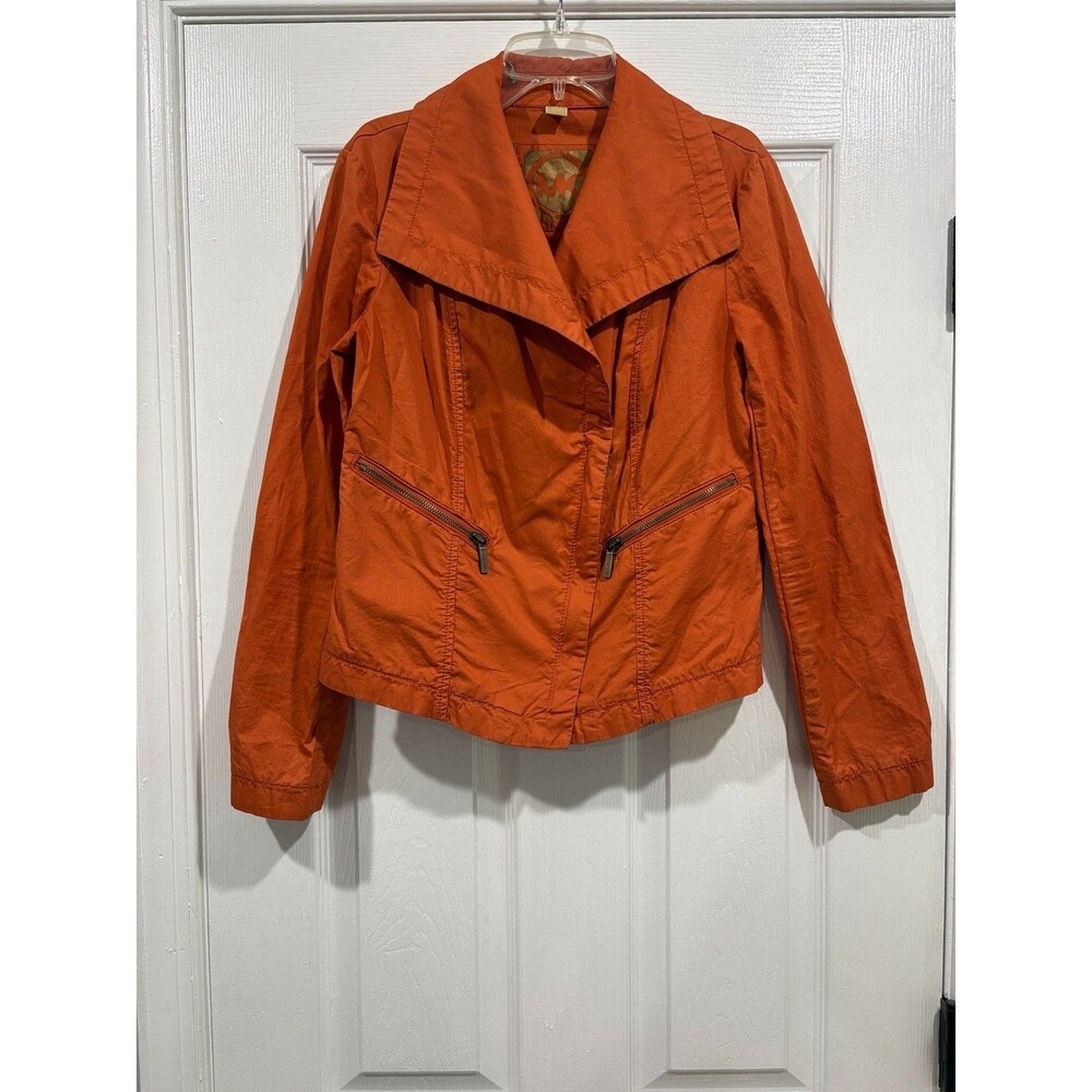 Michael Kors Womens S Burnt Orange Cotton Moto Jacket Zip Pockets